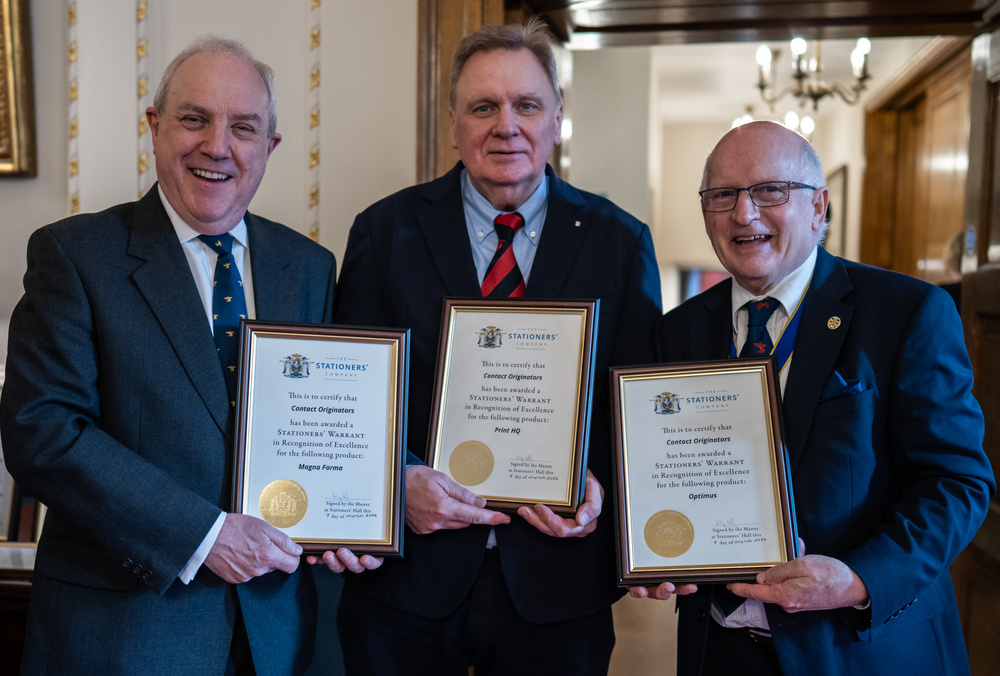 Contact Originators secures three Stationers’ Company Warrants  for a second year