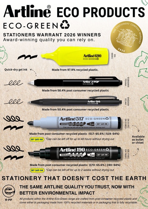 Artline Eco Green Range awarded Stationers’ Company Warrant