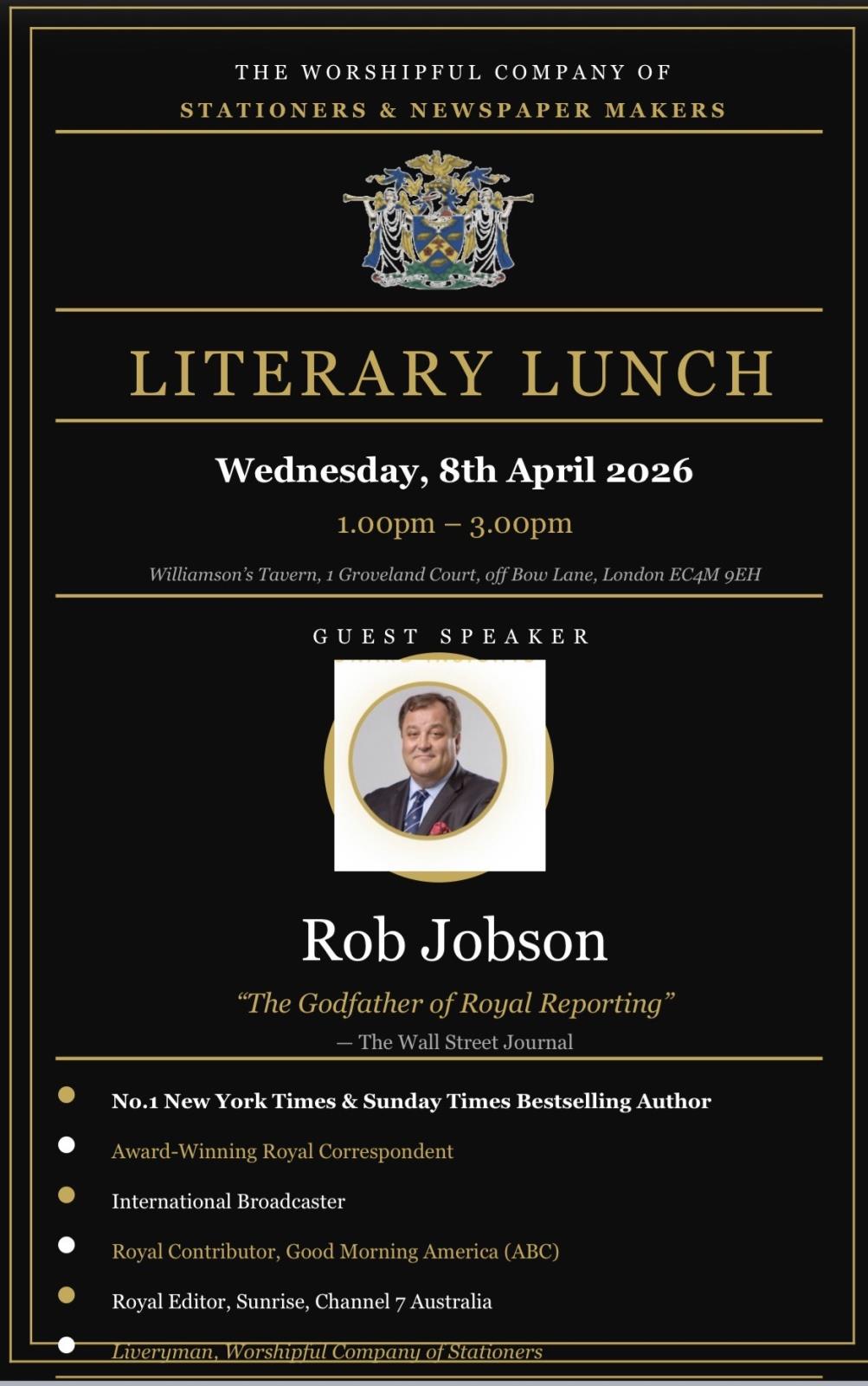 LivCom: Literary Lunch with Rob Jobson - 8 April 2026